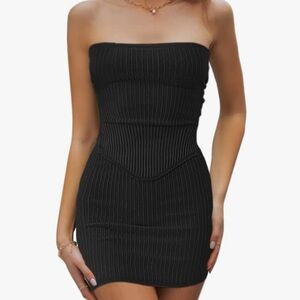 Black two piece mini skirt crop top set